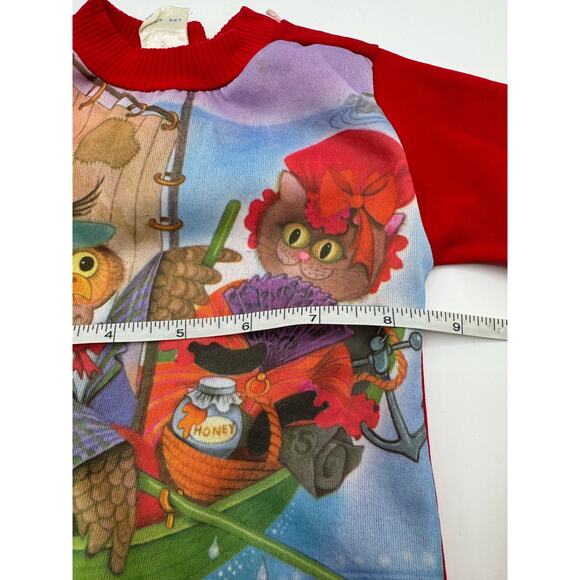 Vintage 80s Playtown Owl Graphic Sweatshirt Red Sleeves Hong Kong 12M RARE - Picture 6 of 6